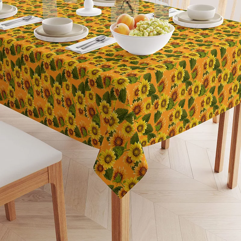 Square Tablecloth， 100% Polyester， 70x70， Sunflowers on Orange Background