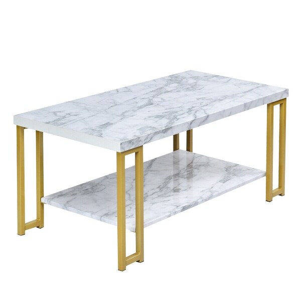 GZMR Modern Coffee Table Faux Marble Top Accent Cocktail Table