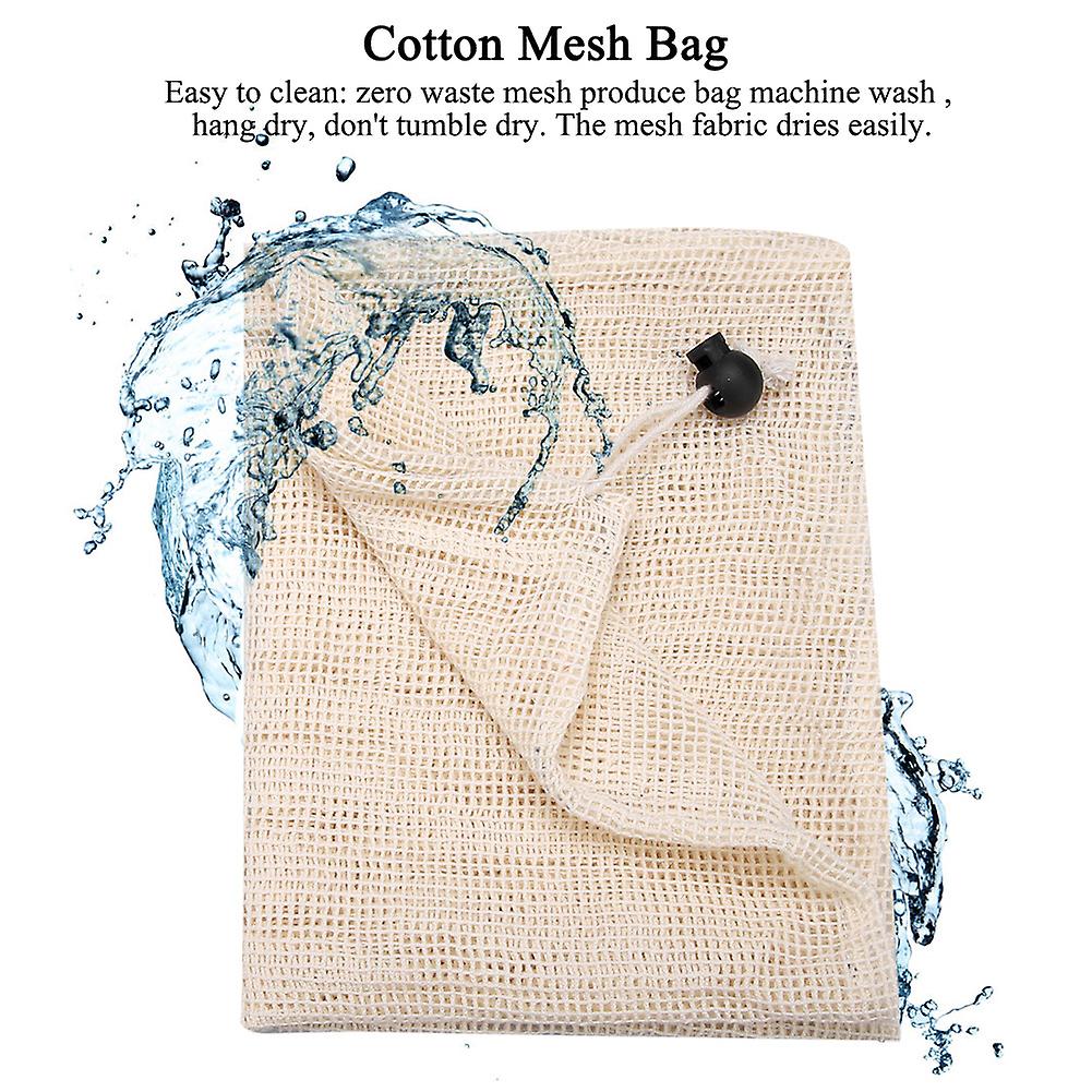 Natural Cotton Mesh Bags Lightweight Fruit Vegetable Shopping Storage Recyclable Net Bags M