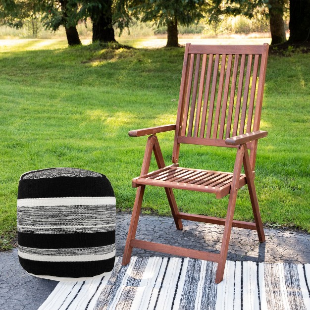 Black And White Striped Outdoor Woven Pouf Ottoman