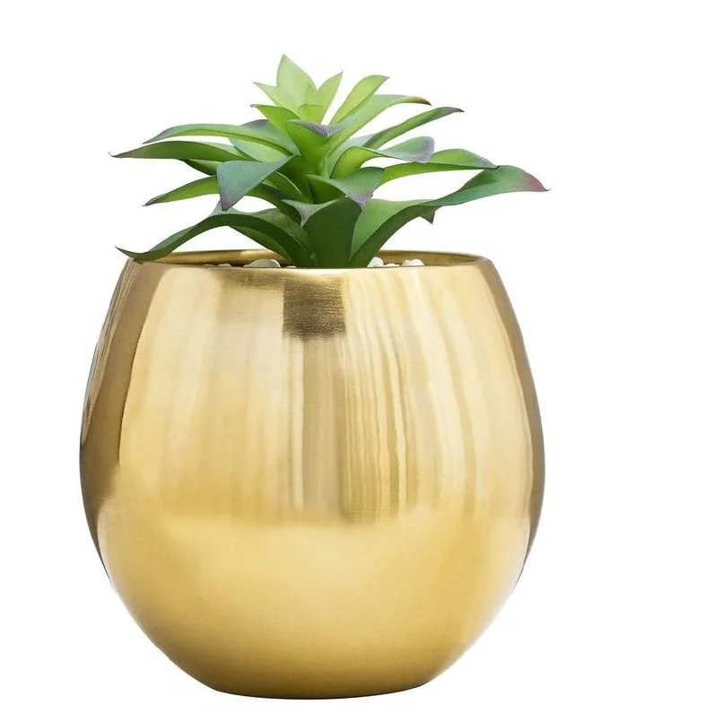 Farmhouse Casual Decorative Gold Polished Metal Pot Planter Decoration Drawing Room Metal Planter