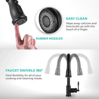 AKDY Easy-Install Single-Handle Pull-Down Sprayer Kitchen Faucet with Flexible Hose in Matte Black KF0009