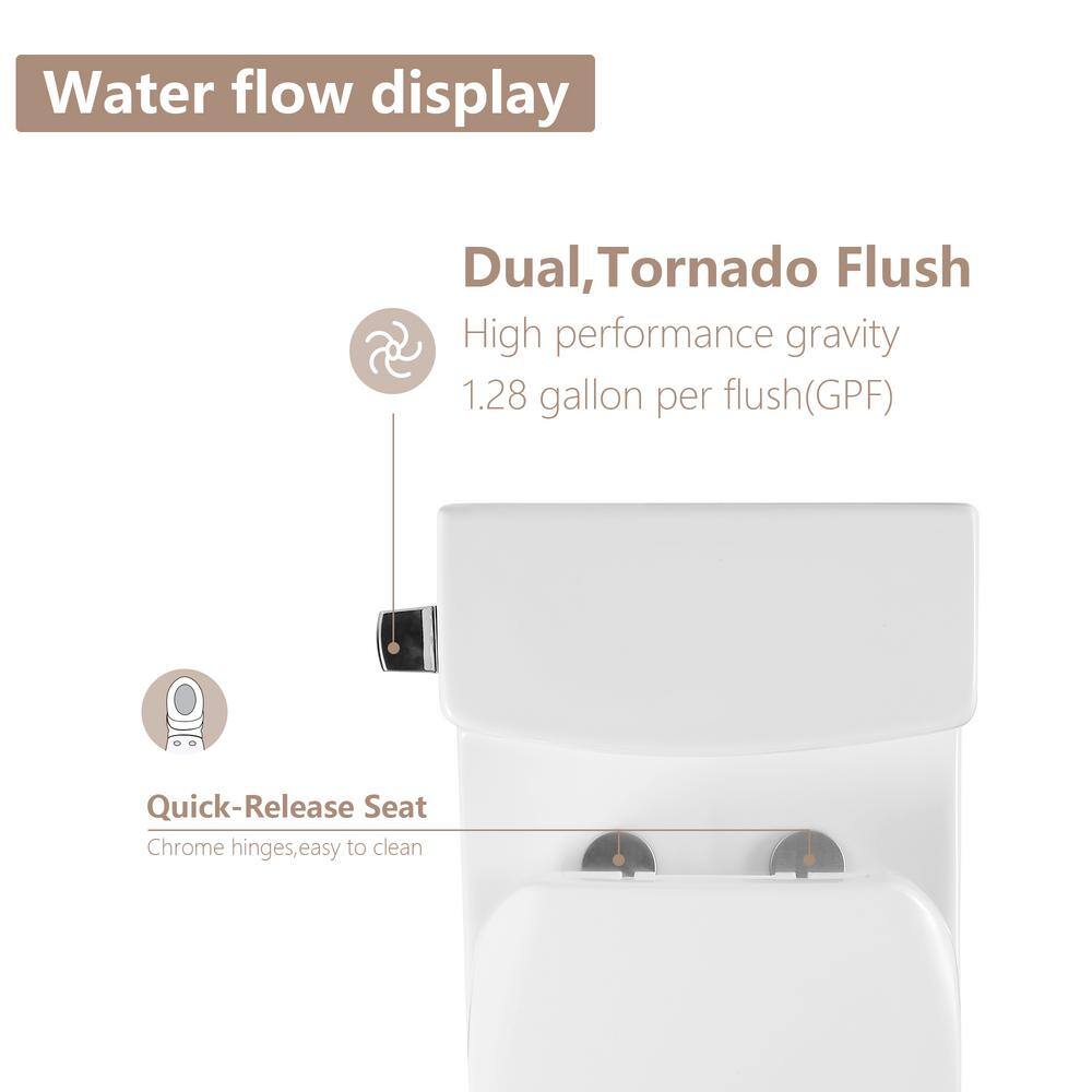 LORDEAR 12 in. Rough-In 1-Piece 1.281.1 GPF Single Flush Elongated Toilet in White Soft Close Seat Included MT80CL3