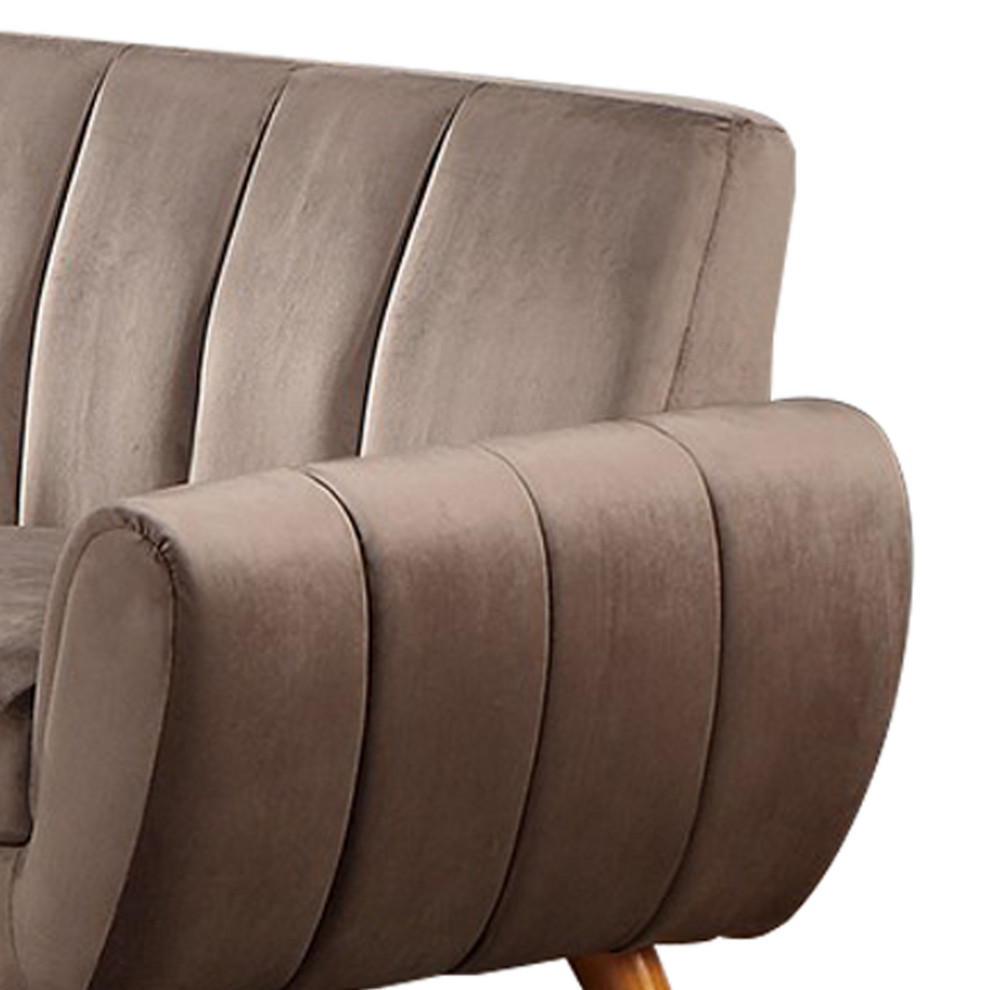 Benzara BM286362 L Shaped Sectional Sofa  Vertical Tufting  Velvet  Taupe Brown   Midcentury   Sectional Sofas   by Uber Bazaar  Houzz