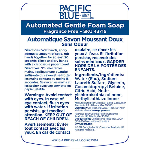 Georgia Pacific Pacific Blue Ultra Gentle Foam Hand Soap Dispenser Refill | Dye and Fragrance Free， 1，200 mL