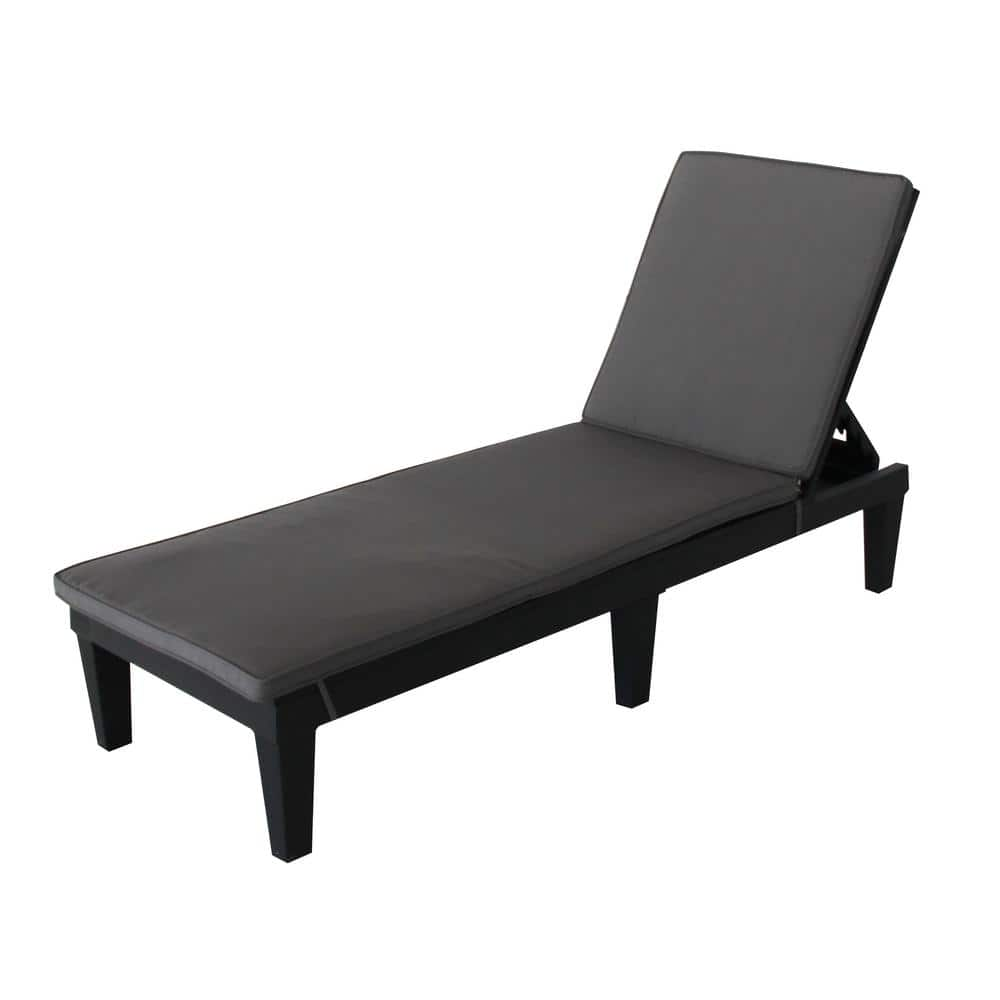 DUKAP OSLO Black 1-Piece Composite Outdoor Chaise Lounger with Grey Cushion ODKOSLC-BLK