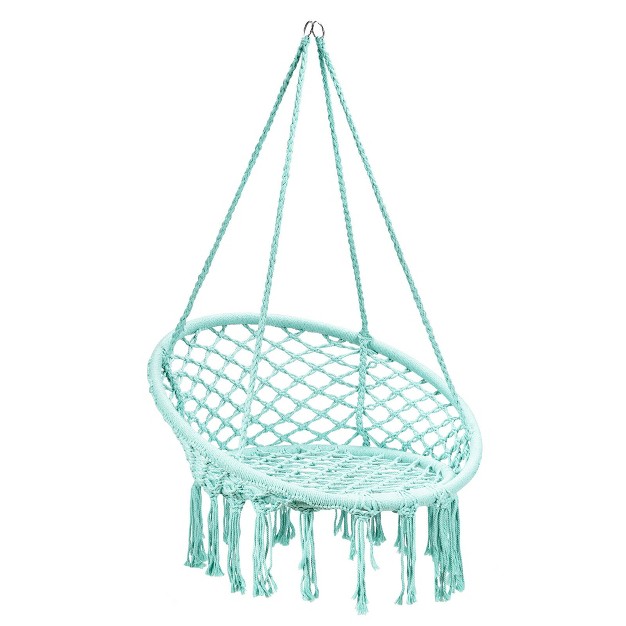 Costway Hanging Hammock Chair Macrame Swing Handwoven Cotton Backrest Garden Grey Black