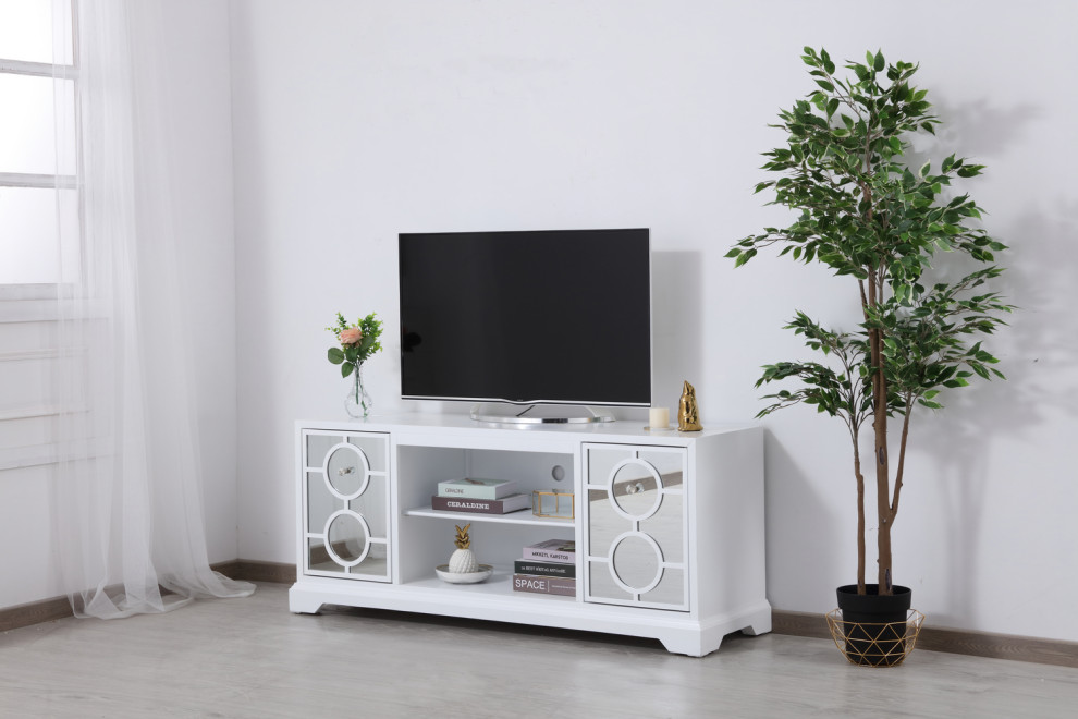 60 In. Mirrored Tv Stand In White   Transitional   Entertainment Centers And Tv Stands   by We Got Lites  Houzz