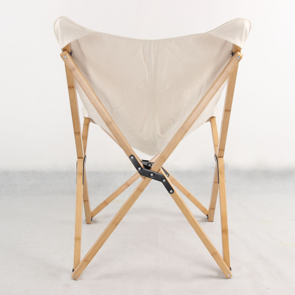 Canvas And Bamboo Butterfly Chair   White   2 Piece Set   Midcentury   Folding Chairs And Stools   by VirVentures  Houzz