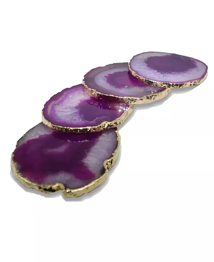 Nature's Decorations - Premium Gold-tone Trim Agate Coasters