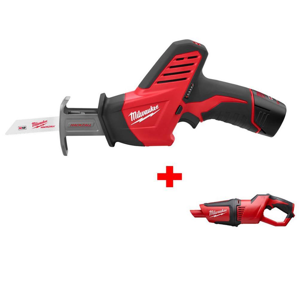 MW M12 12V Lithium-Ion Cordless HACKZALL Reciprocating Saw Kit with M12 Cordless Vacuum 2420-21-0850-20