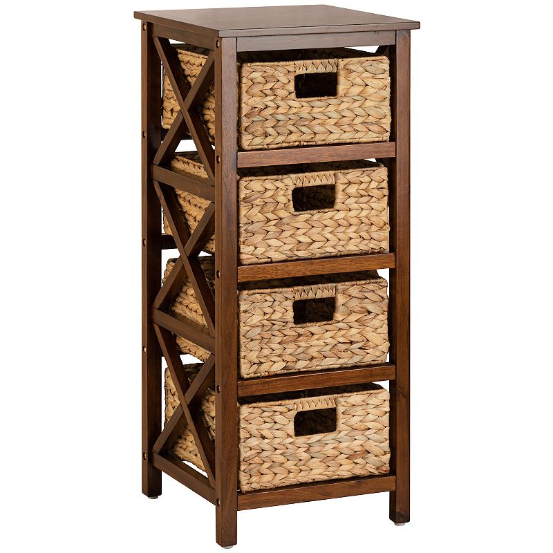 eHemco 4 Tier X-Side End Storage Cabinet with 4 Wicker Baskets