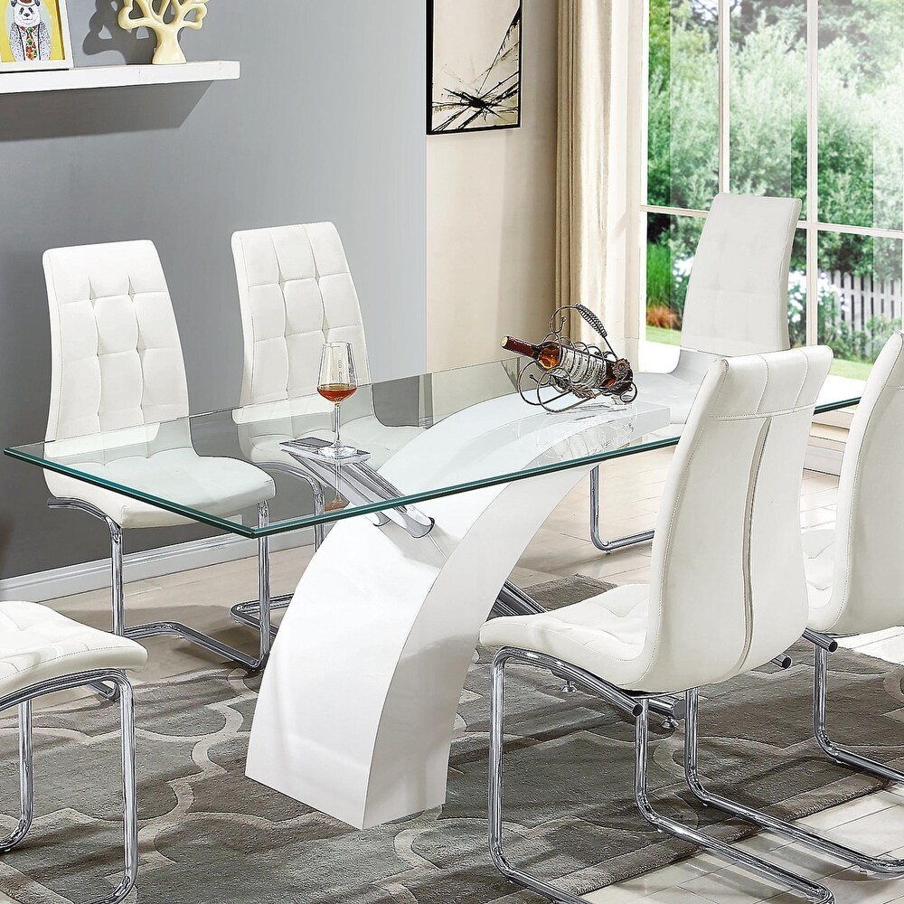 Shirley Modern Rectangular Glass Top Dining Table