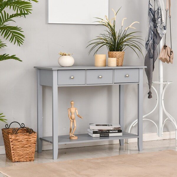 HOMCOM Console Table Industrial Desk with Drawer Bottom Shelf and Large Tabletop for Pictures， Great for the Entryway