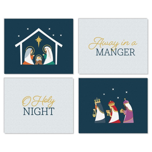 Big Dot Of Happiness Holy Nativity Unframed Manger Scene Religious Christmas Linen Paper Wall Art Set Of 4 Artisms 8 X 10 Inches