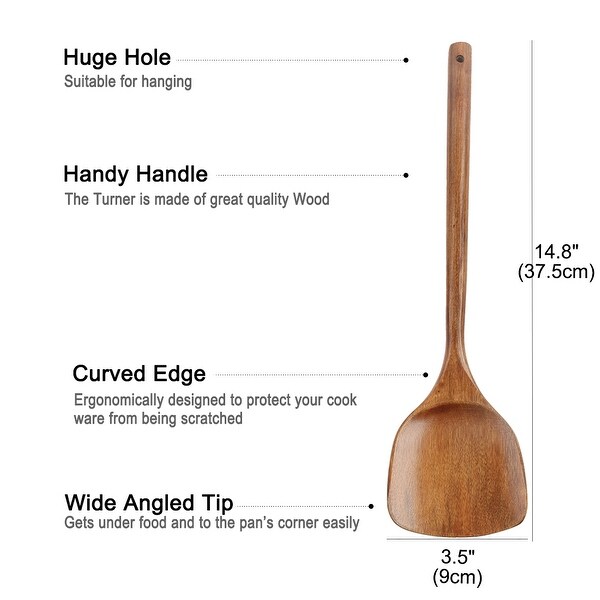 Wooden Turner Stir Frying Wok Spatula Kitchen Pan Cooking Baking Brown - 14.8