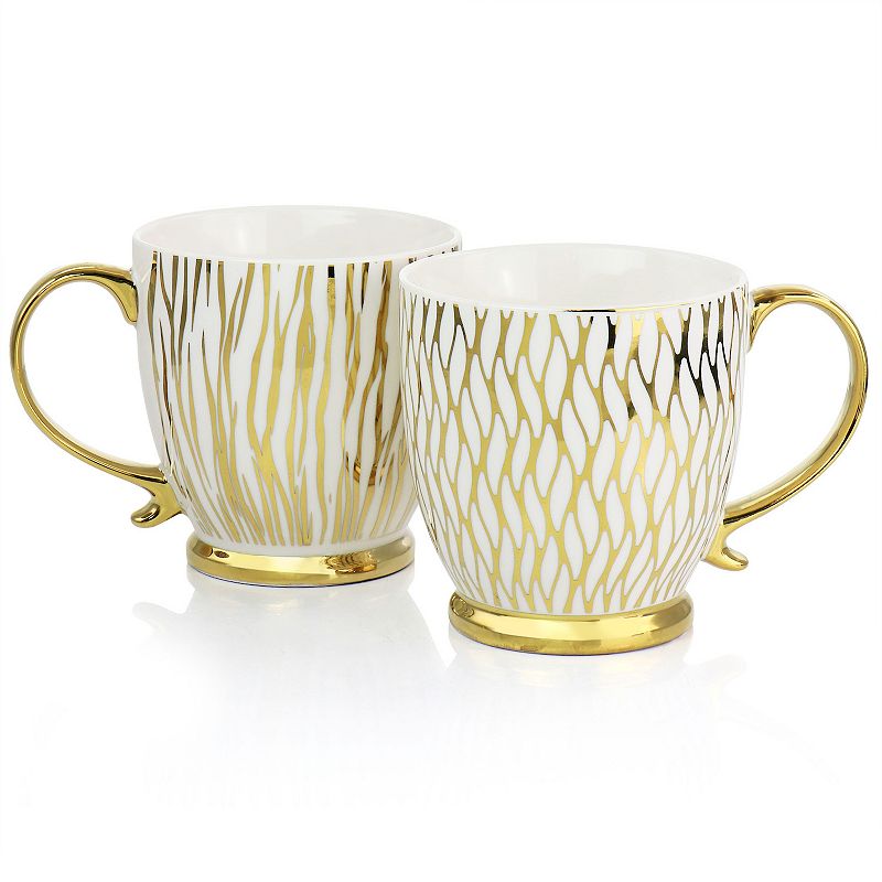 Gibson Home Gold Finch 4 Piece 16.7oz Electroplated Fine Ceramic Mug Set