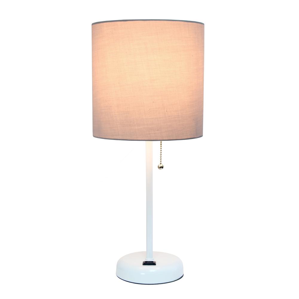 LimeLights White Stick Lamp with Charging Outlet and Fabric Shade