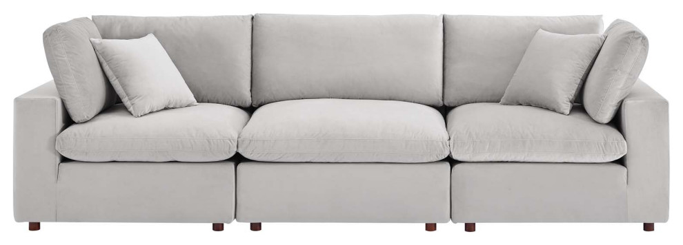 Commix Down Filled Overstuffed Performance Velvet 3 Seater Sofa   Transitional   Sofas   by ShopFreely  Houzz