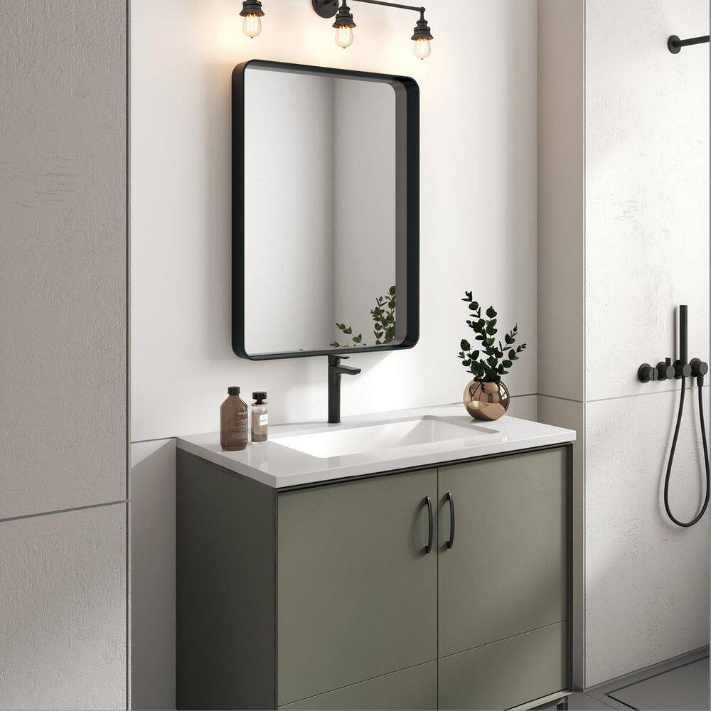 TOOLKISS 36 in. W x 28 in. H Rectangular Aluminum Framed Wall Bathroom Vanity Mirror in Black B7090