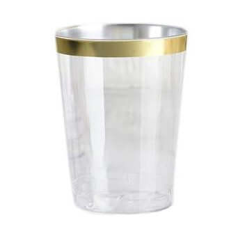 25 Pack Clear Crystal Collection Plastic Disposable Cups With Gold Rim 10oz