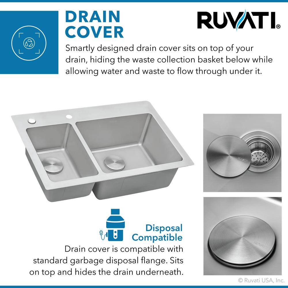 Ruvati 33 in. Double Bowl Drop-in 16-Gauge Stainless Steel Kitchen Sink 3070 RVM5176