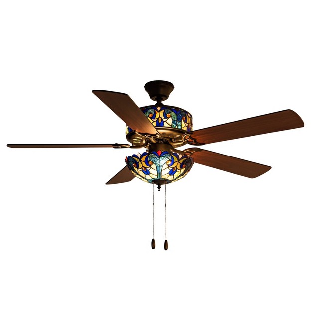 Led  Style Stained Glass Halston Lighted Ceiling Fan Black River Of Goods