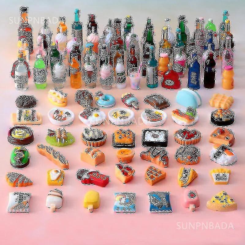 100pcs Cute Mini Doll House Supermarket Food Snacks Mini Cake Drinks For Barbie Kitchen Accessories