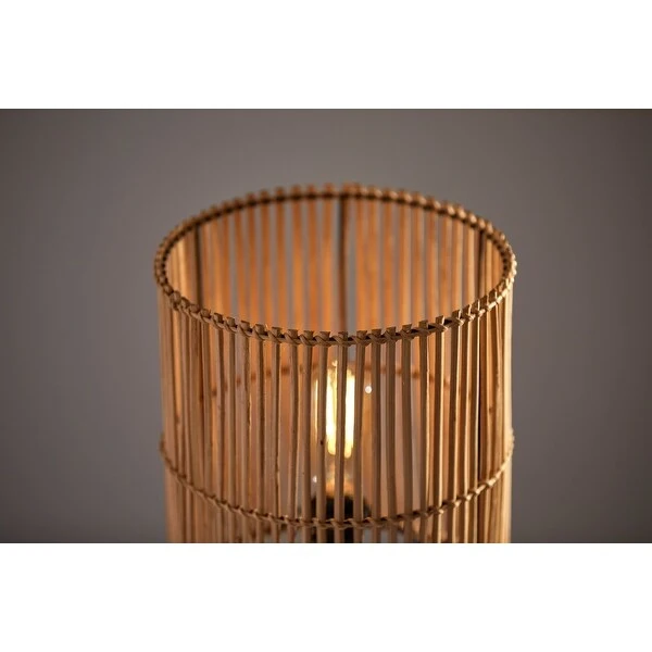 The Curated Nomad Sabla Dark Bronze Floor Lamp with Rattan Shade