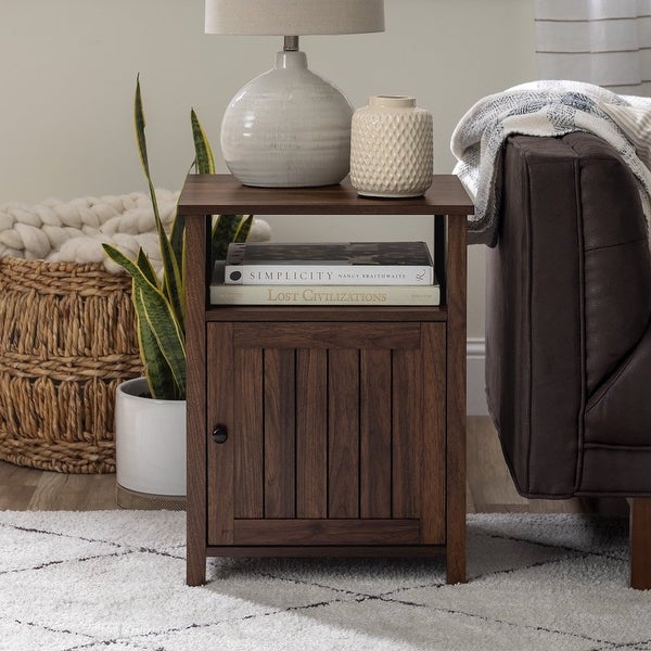 Modern Open Shelf End Table， Grey Wash