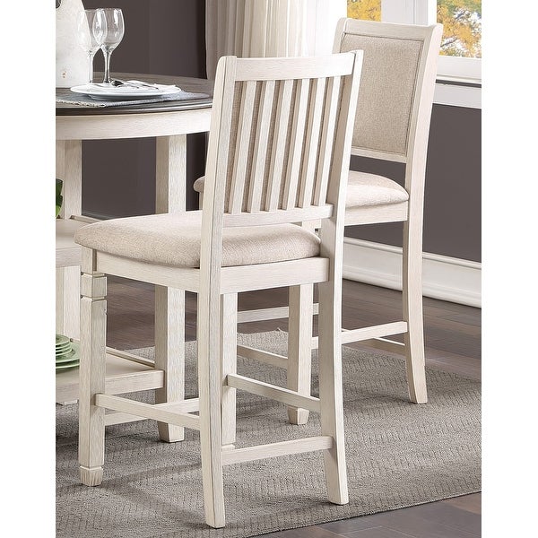 White Wooden Height Chairs 2pcs Set Fabric Upholstered Dining Chairs