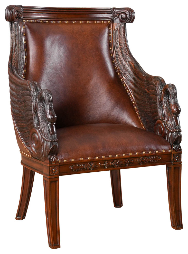 Mahogany Swan Arm Chair With Leather   Victorian   Armchairs And Accent Chairs   by Niagara Furniture  Houzz