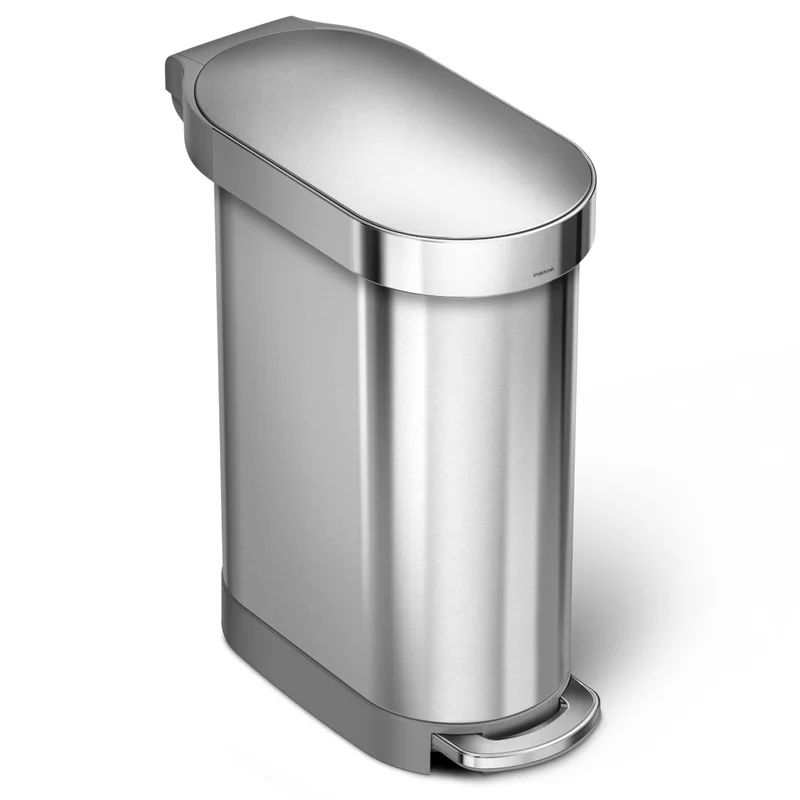 simplehuman 45 Liter / 12 Gallon Slim Hands-Free Kitchen Step Trash Can with Liner Rim， Brushed Stainless Steel