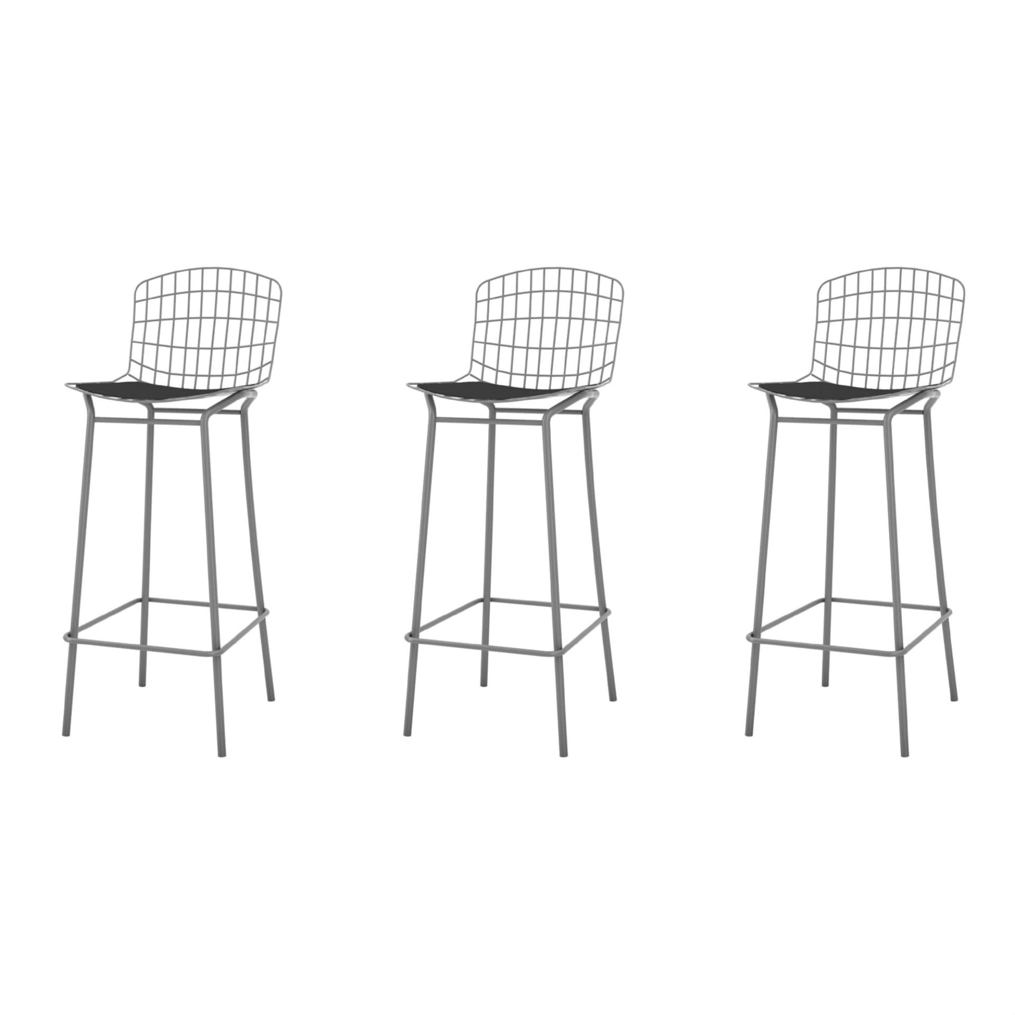 Madeline 41.73 Barstool， Set of 3 with Seat Cushion in Charcoal Grey and Black