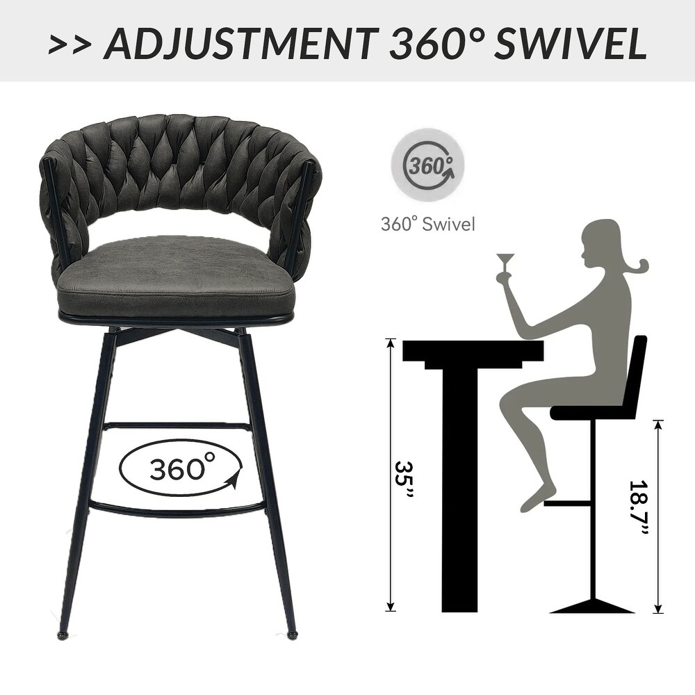 360 Swivel Bar Stool Set of 2 with Back and Footrest  No Adjustable