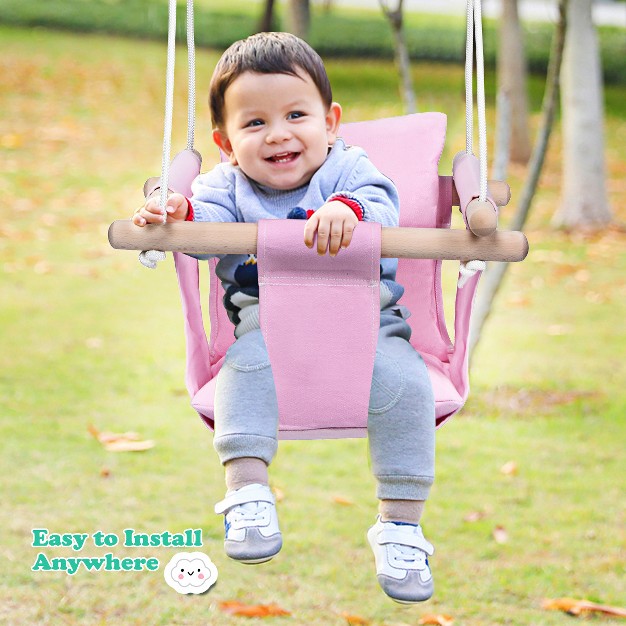 Costway Baby Canvas Hanging Swing Cotton Hammock Toy For Toddler Bluepink