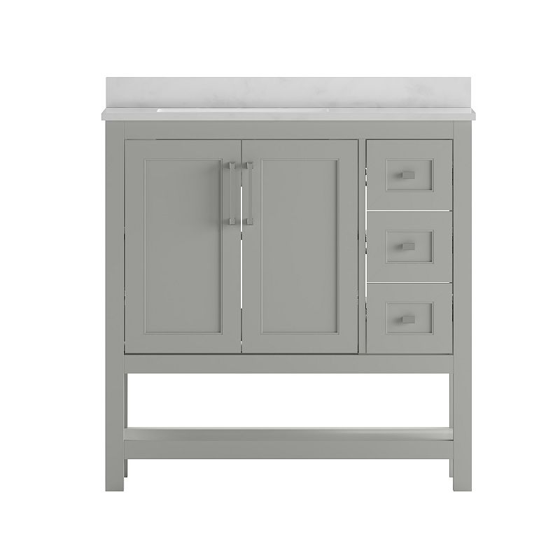 Merrick Lane Vigo Bathroom Vanity with Sink， Open Storage， and Storage Drawers