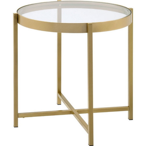 Benjara BM250228 End Table with Round Glass Top an...