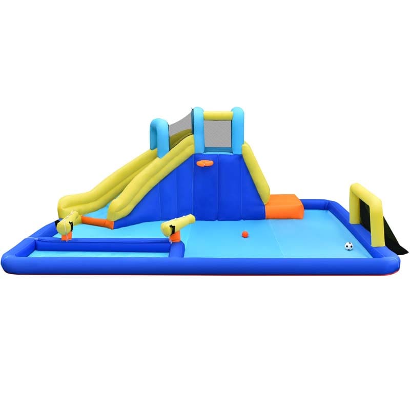 6-in-1 Kids Giant Water Park Inflatable Water Slide Bounce House with Large Soccer Splash Pool, Water Cannons, Climbing Wall