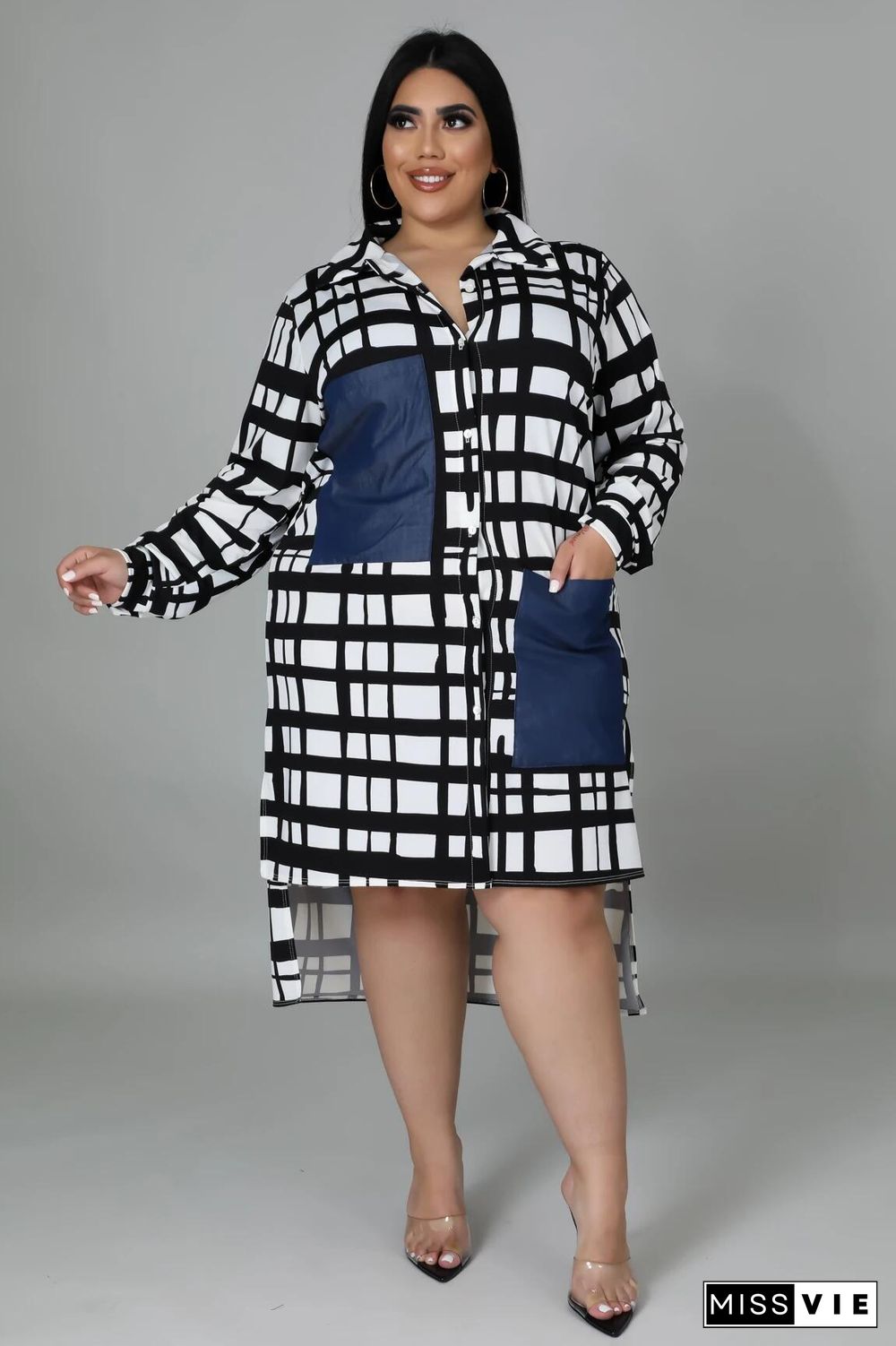 Plaid Patchwork Loose Long Sleeve Shirt Dress