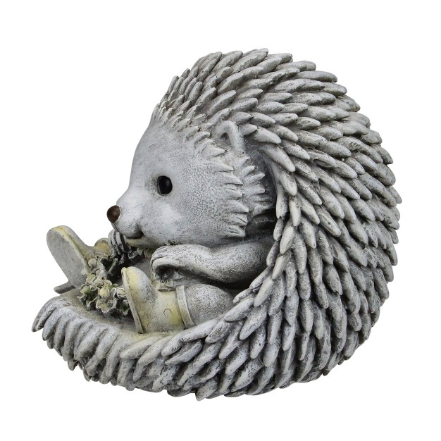 Gray And White Outdoor Hedgehog In Rain Boots Garden Statue