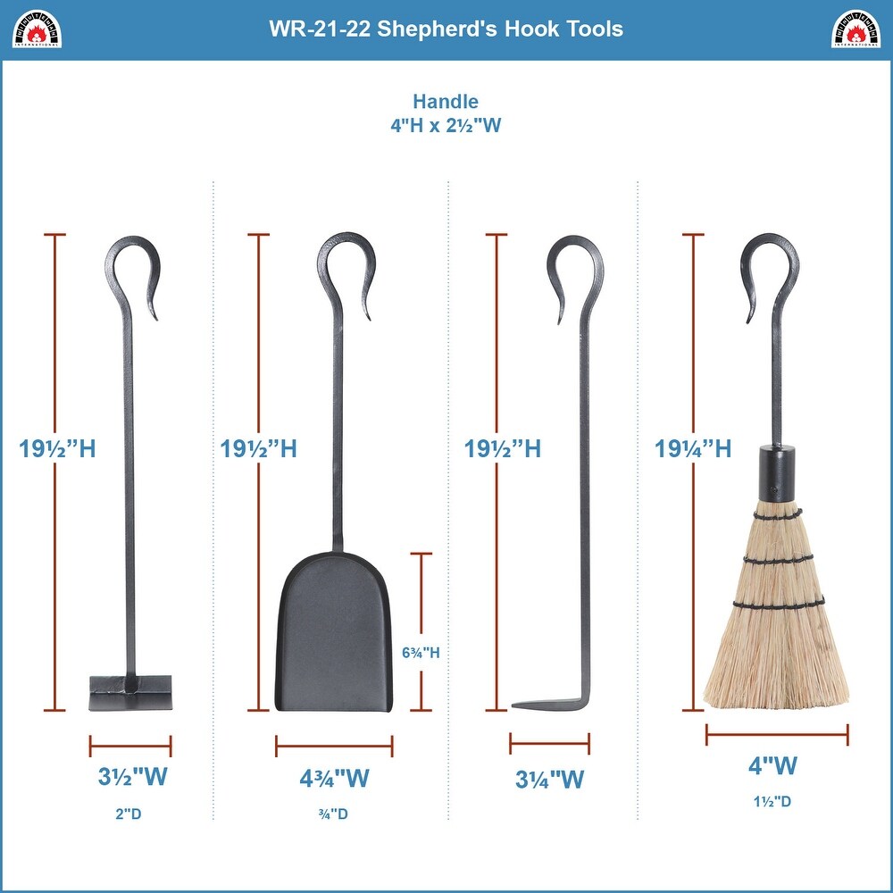 Minuteman International Shepherd's Hook Mini Fireplace Set of 4 Tools  22 Inch Tall  Graphite Finish