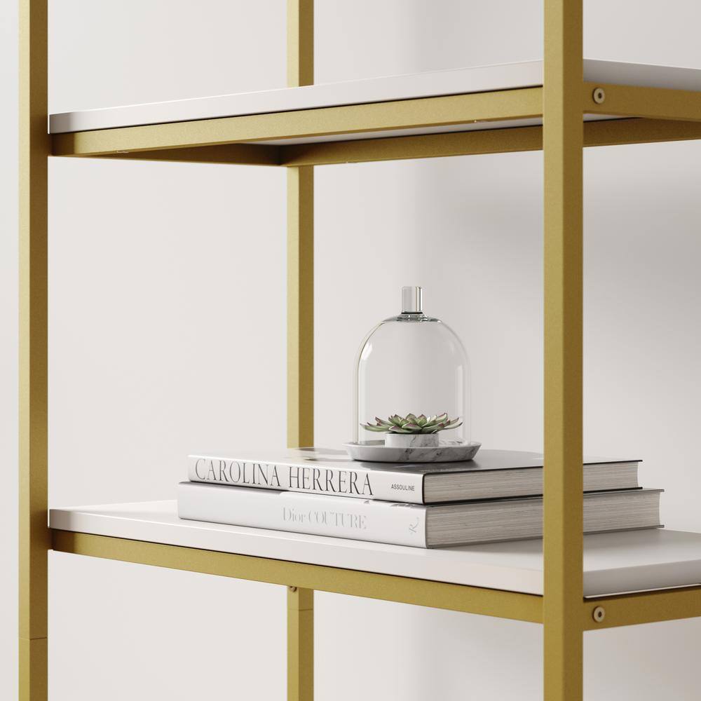 Nathan James Oscar 59 in. WhiteGold Brass Wood and Metal 5-Shelf Modern Etagere Bookcase with Storage Shelves 61102