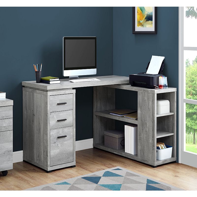 60 Mink Gray L-Shaped Computer Desk with Shelves