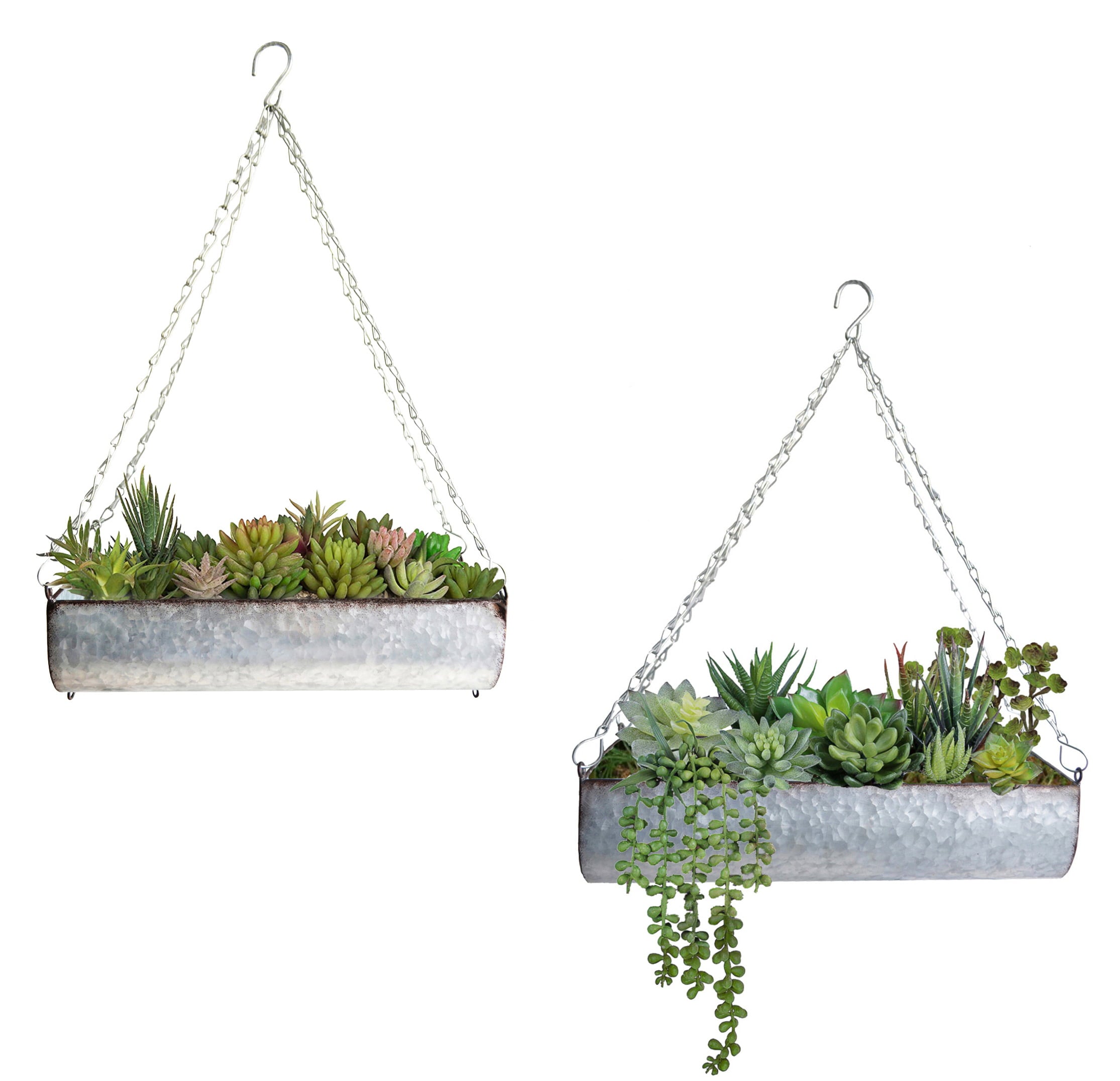 ShabbyDecor Galvanized Metal Trough Farmhouse Wall Hanging Planter, Plant Holders Indoor Hanging for Ferns Ivy Succulent Cactus Spider Plants