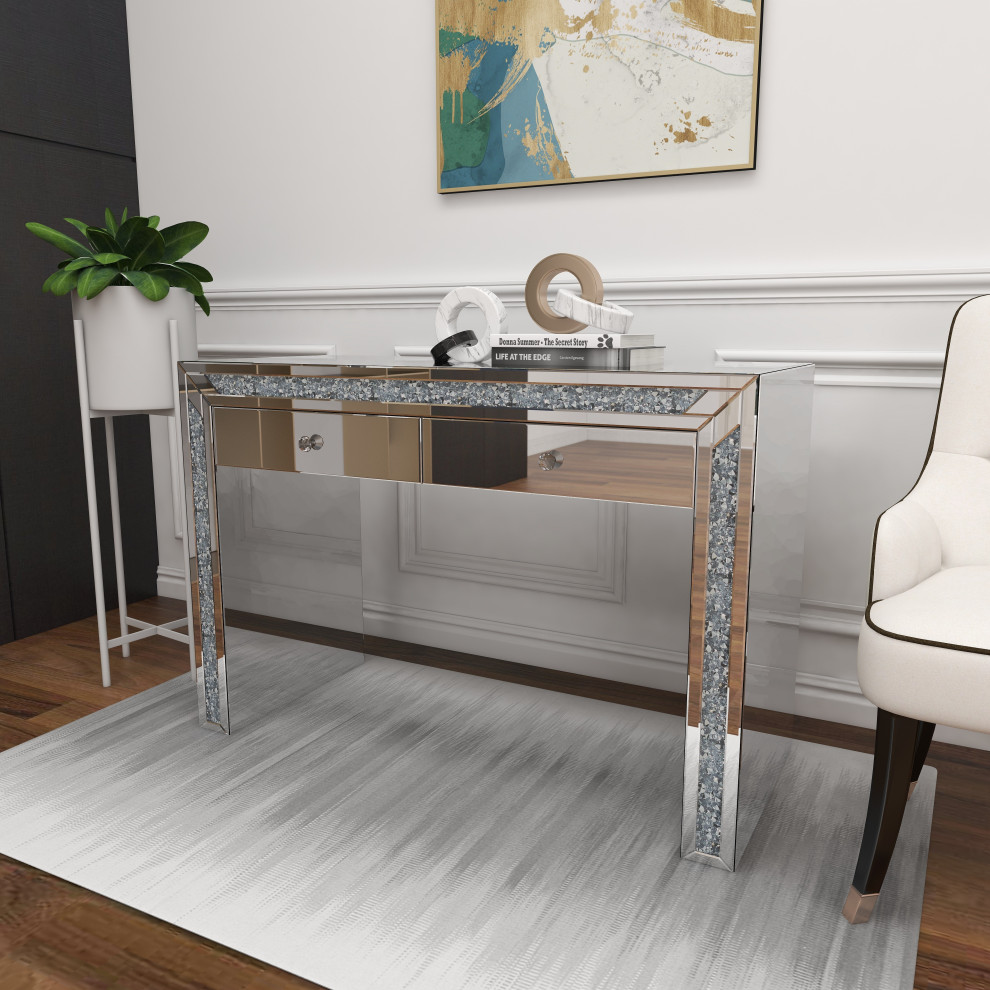 Glam Silver Wood Console Table 560598   Contemporary   Console Tables   by Brimfield  ampMay  Houzz