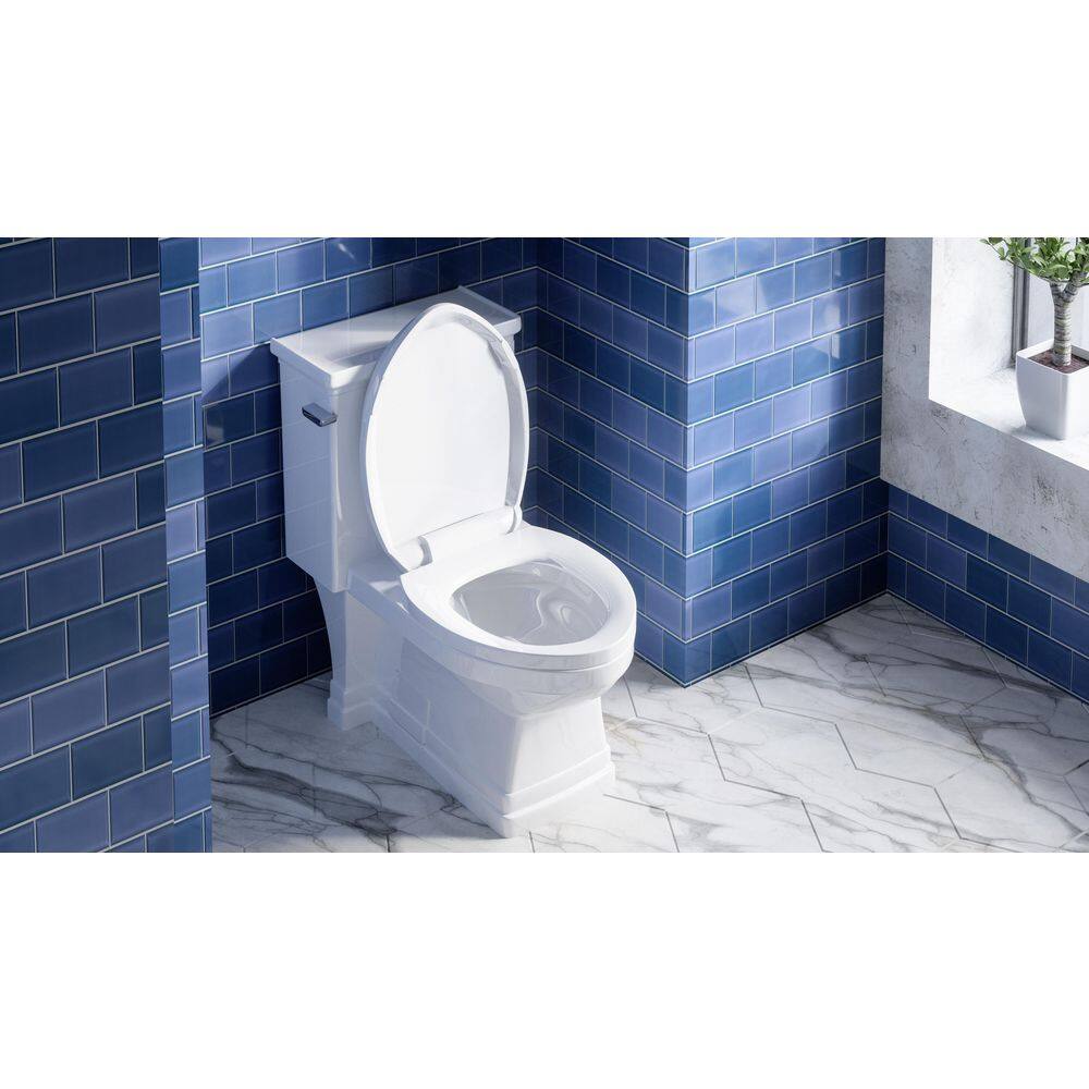 PELHAM  WHITE Crestmont 1-piece 1.28 GPF Single Flush Elongated Toilet in White Soft-Close Seat Included PWT1004