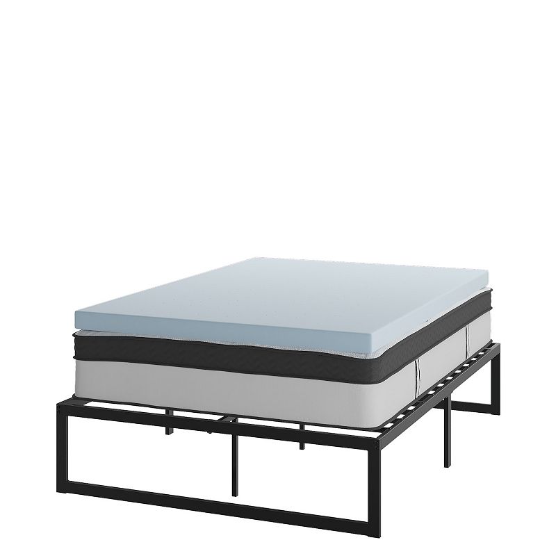 Flash Furniture 14 Metal Platform Bed Frame with 12 Pocket Spring Mattress in a Box and 3 Cool Gel Memory Foam Topper