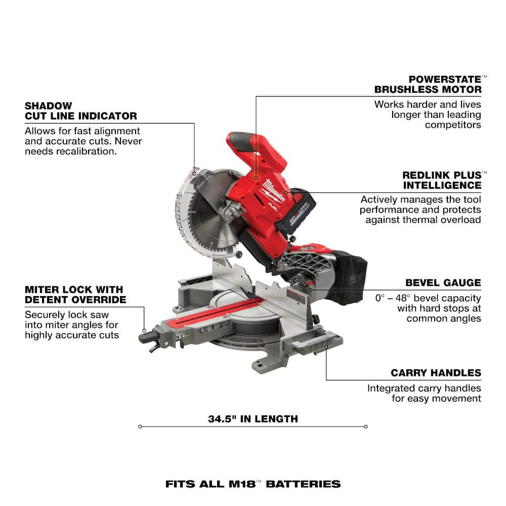 Milwaukee M18 FUEL 18V 10 in. Lithium-Ion Brushless Cordless Dual Bevel Sliding Compound Miter Saw Kit with One 8.0 Ah Battery 2734-21