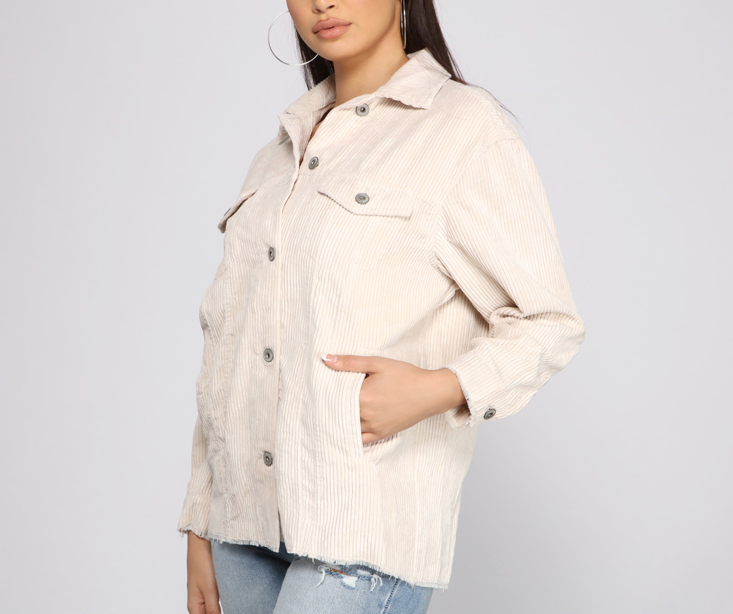 Trendy Corduroy Button-Up Shacket